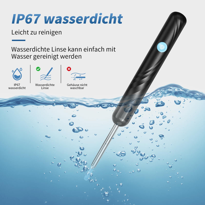 Qimic Visual Ear Cleaner with WiFi, IP67 Waterproof and 360° Wide Angle Camera with 6 LEDs for Adults and Children, Black