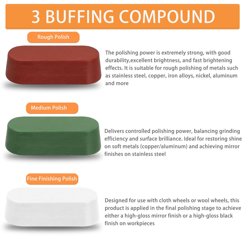[Australia - AusPower] - 8 Pcs Wool Polishing Wheel and Compound Set Includes 5 Pcs Wool Felt Flap Polishing Disc & 3 Pcs Buffing Compound, 4-1/2 x 7/8 Inch for Angle Grinder, Multi-Surface (8) 8 