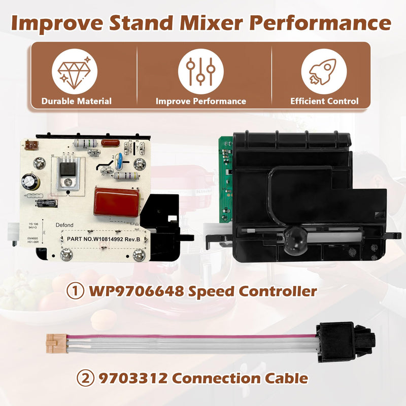 WP9706648 9706648 Speed Control Replacement for Whirlpool, KitchenAid Stand Mixer, W10815809 WP9703312 WP9706650 PS11746947 W10814992 Stand Mixer Speed Control Board Swith Mixer Parts 9703312