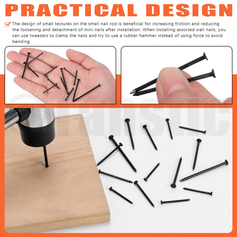 [Australia - AusPower] - Tanstic 500Pcs 4 Sizes Hardware Nails Assortment Kit Finishing Nails Nails for Hanging Pictures Small Nails Wall Nails for Picture Hanging Woodworking(Black) Black 