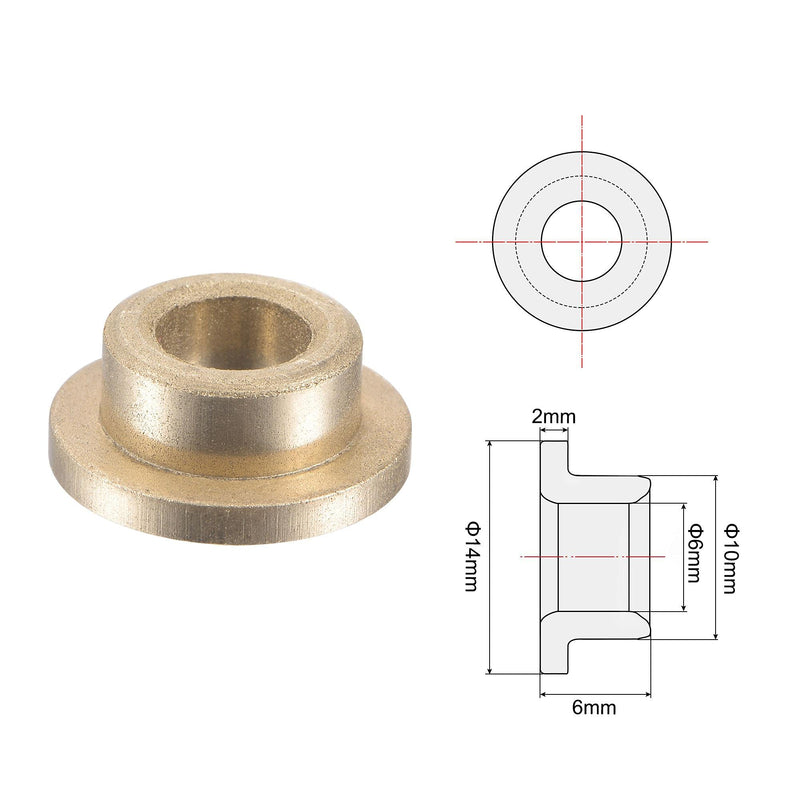[Australia - AusPower] - uxcell Flange Sleeve Bearings 6mm Bore 10mm OD 6mm Length 14mm Flange Dia 2mm Flange Thickness Sintered Bronze Self-Lubricating Bushing 4pcs 6x10x6mm 