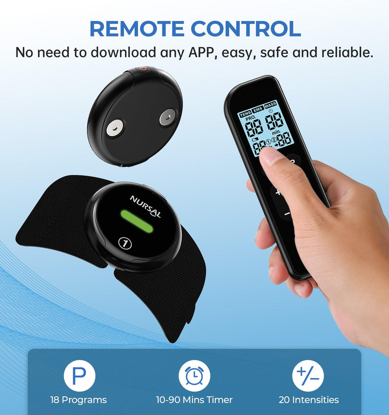 [Australia - AusPower] - NURSAL Wireless TENS Unit Muscle Stimulator, Dual Host TENS EMS Machine for Pain Relief, 18 Modes 20 Intensity Remote Control Pulse Physical Electrotherapy for Back Shoulder Pain (2 Pads) Black 