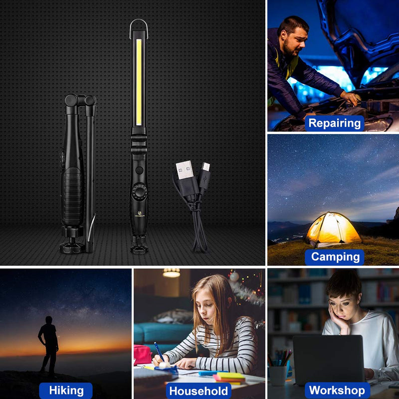 [Australia - AusPower] - ORHOMELIFE Rechargeable LED Work Light - 750 Lumens Foldable LED Flashlight Handheld Cordless Work light with Magnetic Base, 360°Rotate, Power Indicator for Car Repair, Garage, Household (2 Pack) 2 Pack Dark 