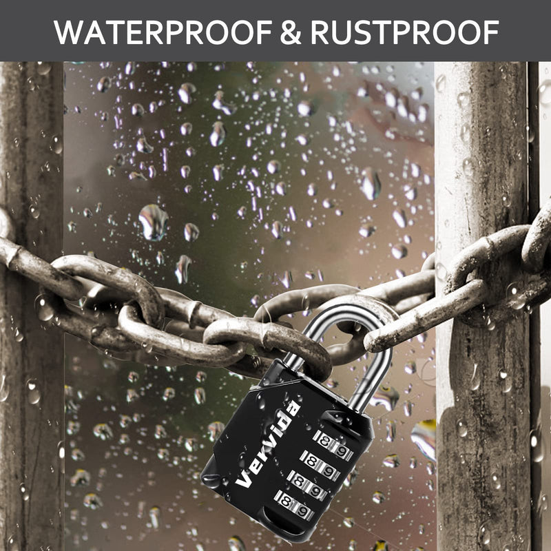 [Australia - AusPower] - Vervida® Combination Lock Resettable 2 Pack 4 Digit Outdoor Waterproof Combo Padlock for School Gym Locker, Sports Locker, Fence, Toolbox, Gate, Hasp Storage (Black) Black 