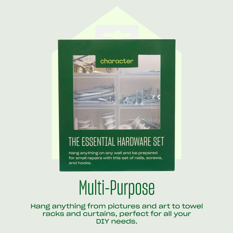 [Australia - AusPower] - Character The Essential Hardware Set, Assorted Nails, Screws, Drywall Anchors, and Picture Hanging Hooks with Storage Box, 115 pieces 
