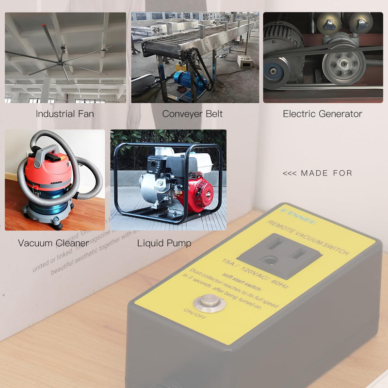 KTNNKG 120V Soft Start Outlet Automatic Switch, Remote Switch for Vacuum and Table Saw with 2 Remote Control,15A 60Hz 1800W 120V Soft Start Switch+Remote