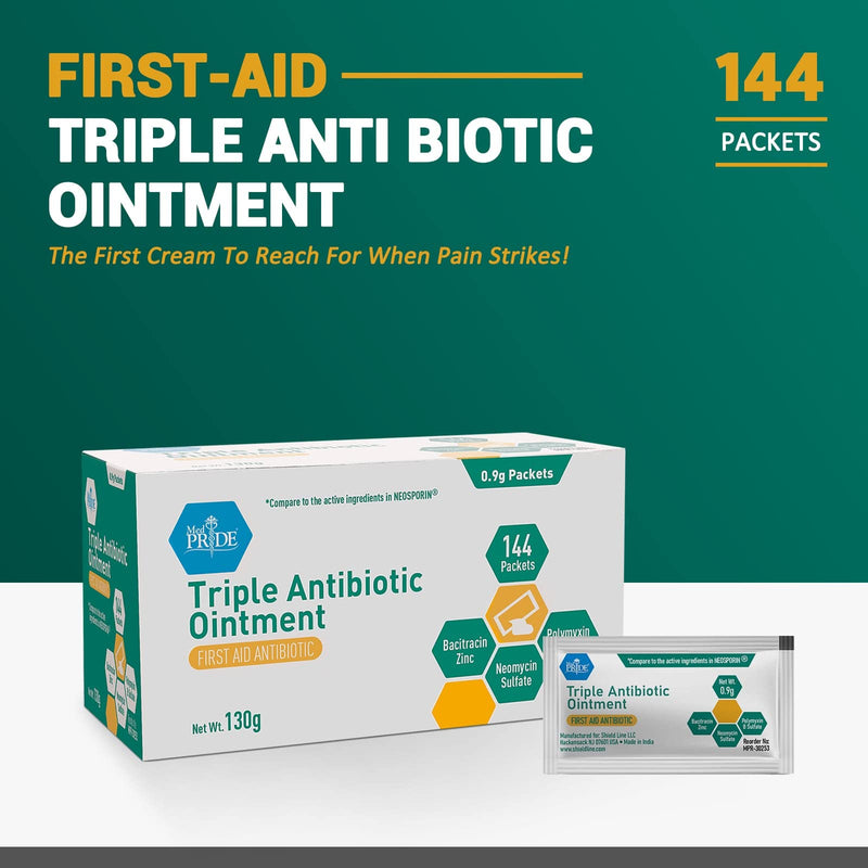 [Australia - AusPower] - MED PRIDE Triple Antibiotic Ointment [144 Packets x 0.9g Each]- First Aid Antibiotic Cream - Travel-Size Individual Antibiotic Ointment Packets for Burns, Scrapes, Cuts, Wound Care 