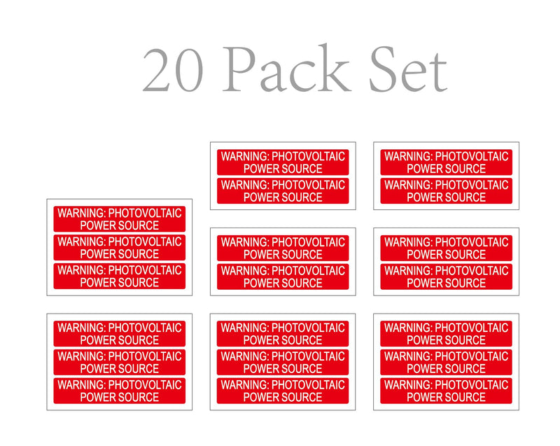 20 Pack Premium PV Labels Printed with Warning: Photovoltaic Power Source | Outdoor Rated PV Stickers | Solar Stickers | PV Label | Solar Label 20 Non-Reflective Labels Pack Set