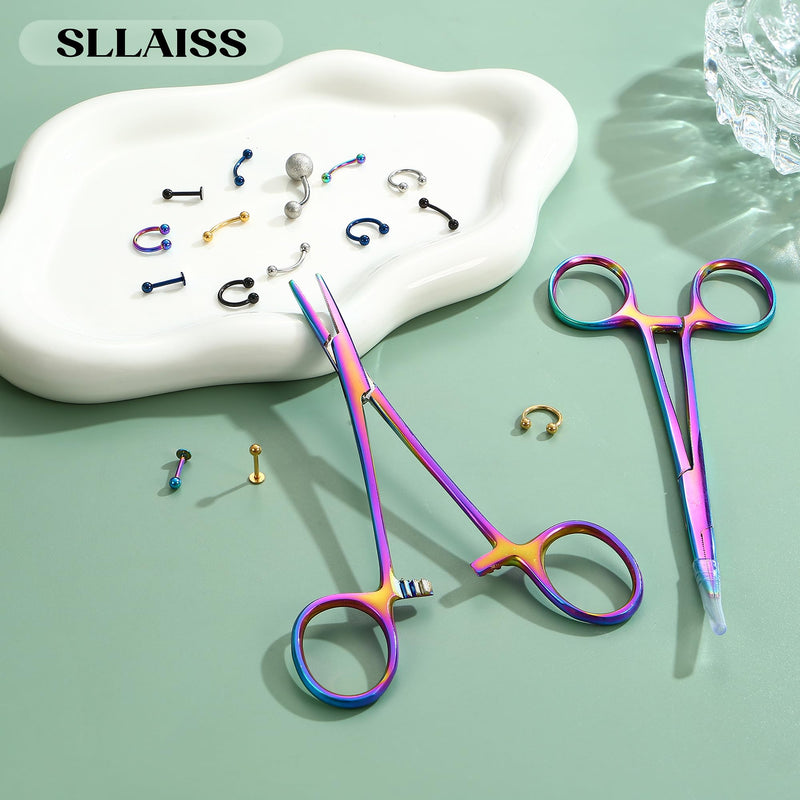 Sllaiss Piercing Ball Screw Piercing Pliers 316L Surgical Steel | Piercing Change Set Stainless Steel for Piercing Jewelery Change Aid Ear Nose Septum for Fishing DIY Craft Pet Care Colorful