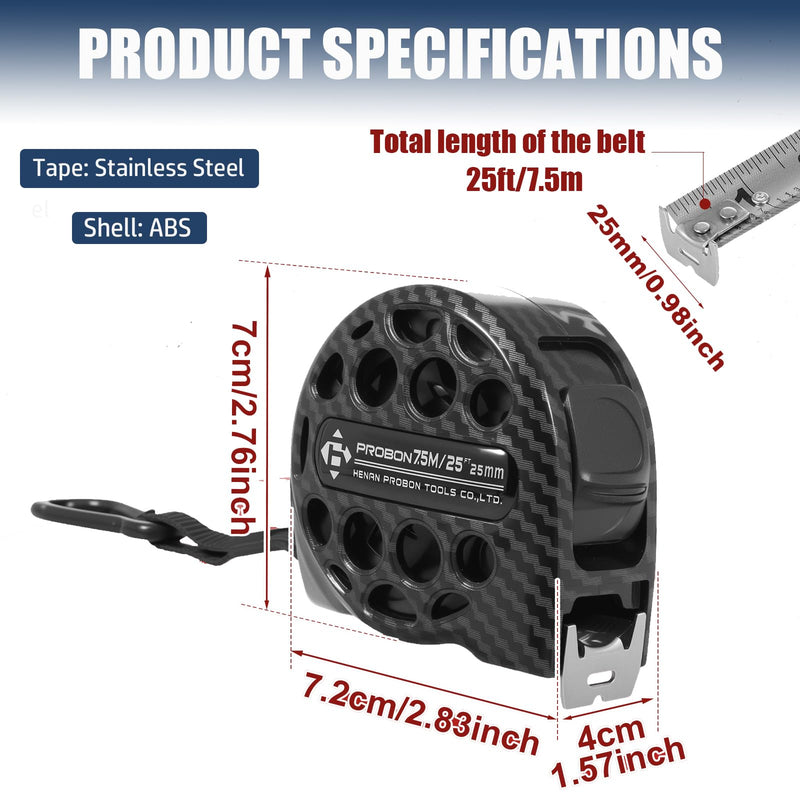 25ft Tape Measure with Fractions Stainless Steel Measuring Tape with Double Sided Scale Retractable Waterproof Self-Locking Measurement Tape Ruler for Designer, Decorator (Style B, 25ft/7.5m(2Pcs)) Style B 25ft/7.5m(2Pcs)