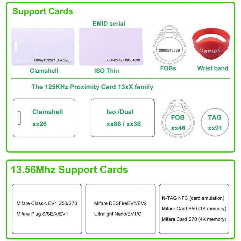[Australia - AusPower] - RFID Reader,Ajfwm ID IC Card Reader Scanner RFID Reader Long Range 125KHz/13.56Mhz Dual Frequency Reads TK4001 EM4100 ID IC NFC Card Access Control System Home Again 