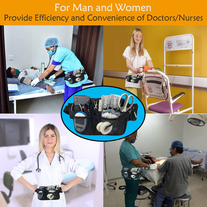 [Australia - AusPower] - Nurse Fanny Pack with Multi-Compartment Medical Waist Bag with Tape and Stethoscope Holder Utility Storage for Medical Supplies for Student and Nurses (Black) Black 