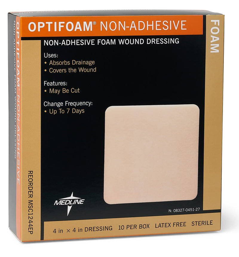 [Australia - AusPower] - Medline Optifoam Non-Adhesive Foam Dressings, Sterile, 4" x 4" (Pack of 10) 4X4 