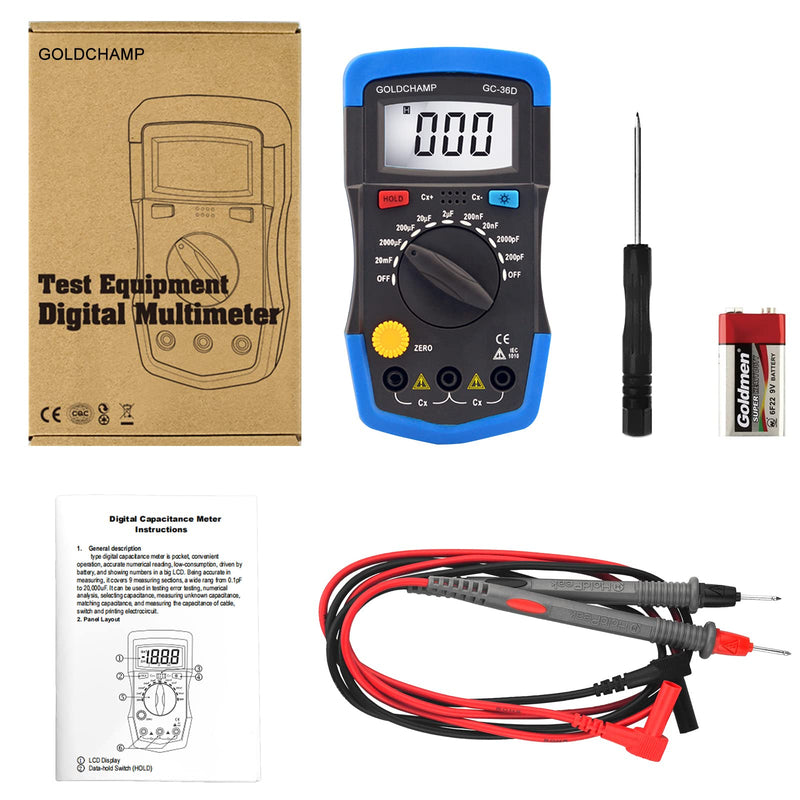 [Australia - AusPower] - Digital Multimeter Capacitance Meter 200pF-20mF Meter Capacitor Handheld Multimeter Tester with Multi Testers Manual Range Measure Tool, Back Light, Data Hold 1 