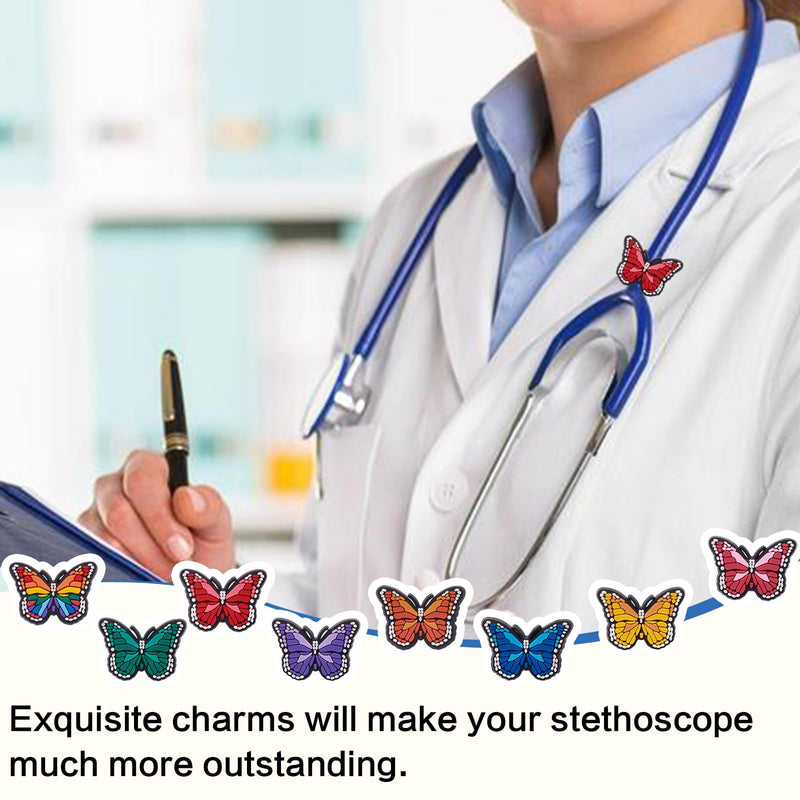 [Australia - AusPower] - 8 Pcs Butterfly Stethoscope Charms Personalized Stethoscope Accessories Gifts for Nurse Graduates Doctor Surgeons Veterinarians and Medical Assistant(Butterfly) 