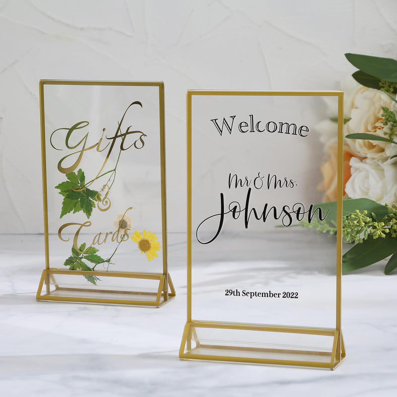 [Australia - AusPower] - UNIQOOO Acrylic Sign Holders with Golden Border, Portrait View, Pack of 6 | 4x6 Inches Double Sided Clear Frame, Perfect for Wedding reception, Centerpiece, Decoration, Party,Anniversary, Event 4x6?6 Pack 