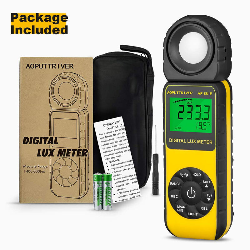 Digital Illuminance Light Meter,0.01~300,000 Measurement Range Lux Meter Foot Candles Luxmeter with 270º Rotated Sensor for Indoor Outdoor Light Meters for Plants (AP-881E) AP-881E(0.01~300,000 Lux)