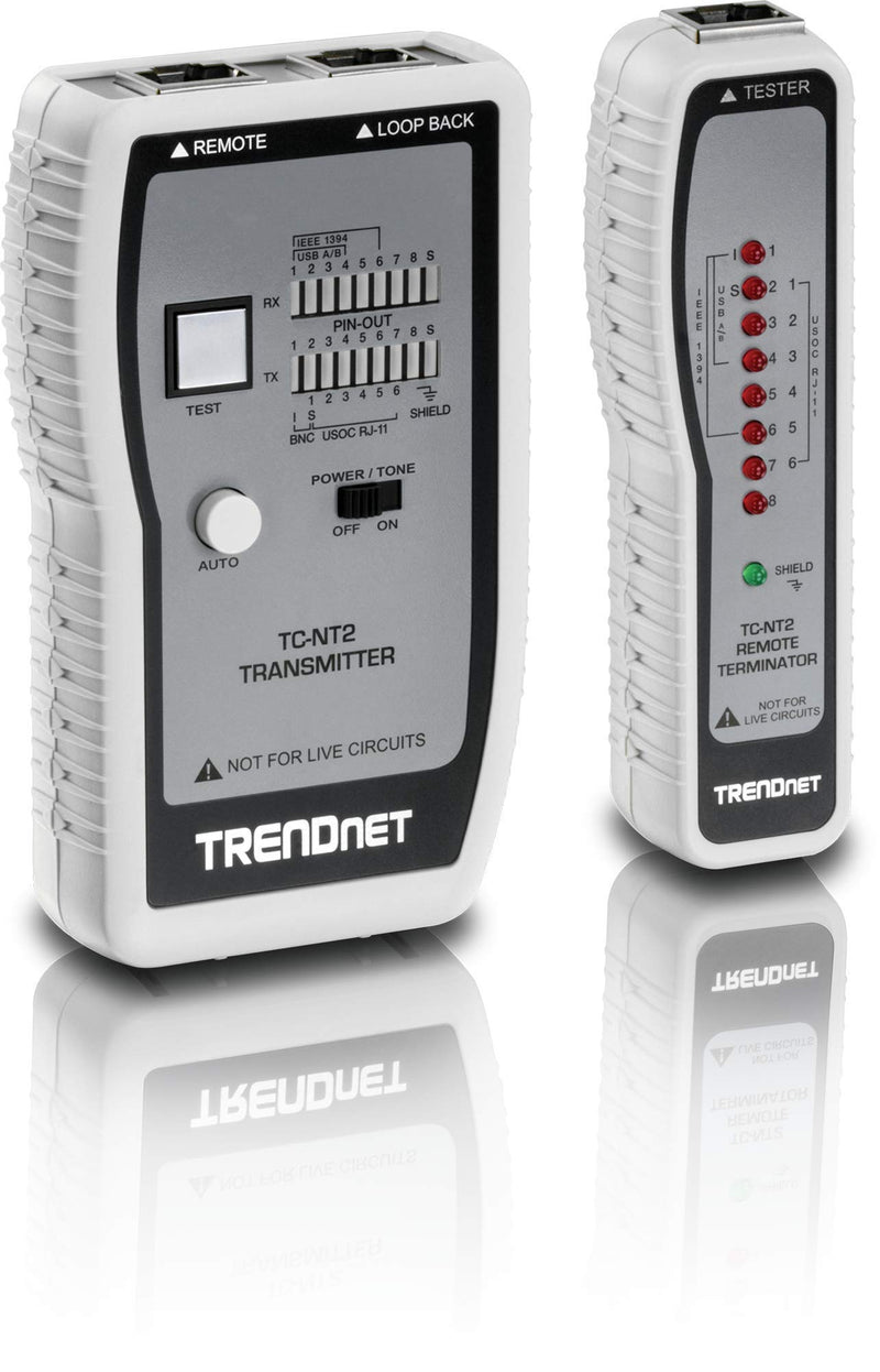 [Australia - AusPower] - TRENDnet Network Cable Tester, Tests Ethernet, USB and BNC Cables, Accurately Test Pin Configurations up to 300m (984 ft), Local and Remote Testing, Includes BNC to Ethernet Converters, White, TC-NT2 Network Cables Tester 