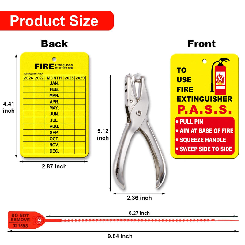 30 Sets Fire Extinguisher Tags Monthly Inspection Tear-Resistant Numbered Plastic Tamper-Evident Cable Ties Easy to Punch Includes Handheld Hole Puncher- Red 30