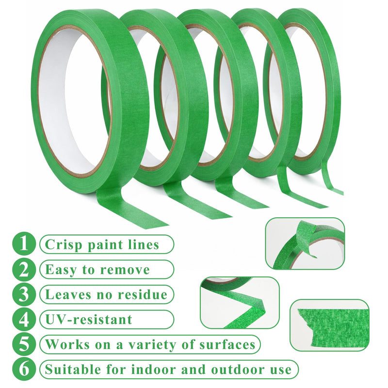 5 Rolls Pinstriping Tape, 1/8, 1/5, 1/3, 2/5, 3/5 Inch Wide Pinstripe Tape Automotive Masking Tapes for DIY, Paint, Art Crafts (Green 21 Yd)