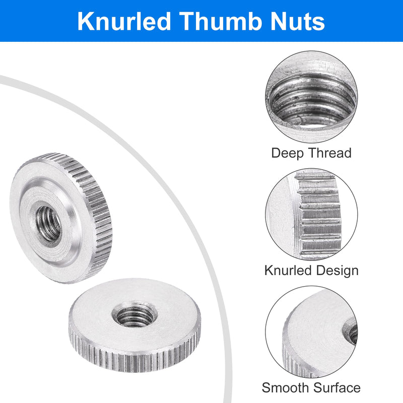 [Australia - AusPower] - uxcell 10Pcs M6 Knurled Thumb Nuts, 304 Stainless Steel Round Knurled Flat Head Through Hole Handle Nut, Lock Adjusting Nuts, Thin Type, Silver 10 