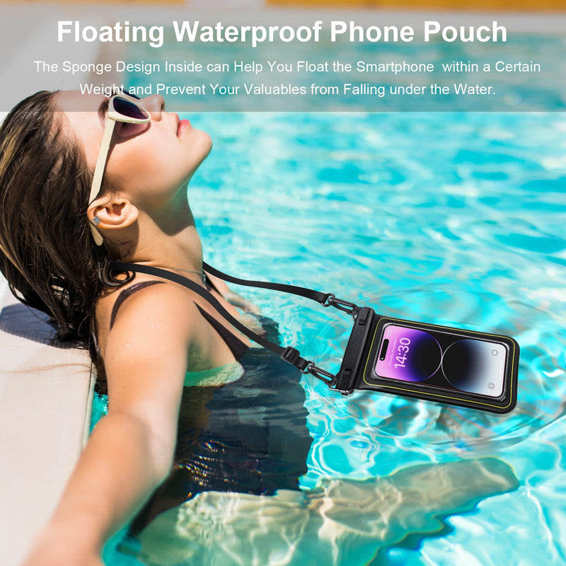 [Australia - AusPower] - IP68 Floating Waterproof Phone Pouch, Universal Sponge Water Proof Cell Phone Case Bag with Adjustable Lanyard, Protector Pouch for iPhone 15 14 13 12 11 Pro Max Samsung Google, Up to 6.7'' Black 6.7" 