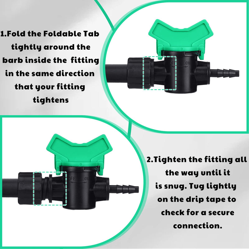 [Australia - AusPower] - Hiboom 20 Pcs 5/8" Drip Tape x 1/4" Barb Tubing Takeoff Adapter Valve Extended Barb Design for a Tighter Fit Green T Handle Water Valve Adjustable Shut Off Valve for Watering Plants in Gardens Lawn 