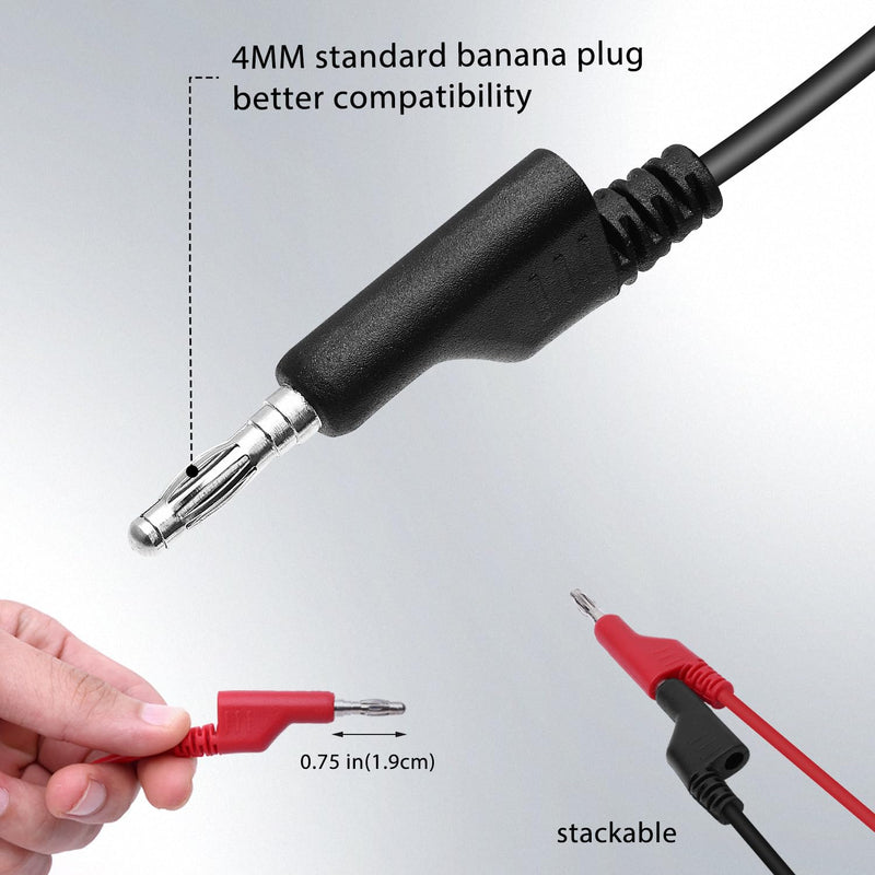 14 Gauge 6pcs3.3Ft 4MM Banana Plug to Alligator Clips UL3135,6 Colors Heavy Duty Silicone Test Leads Set Jumper Wires Kit for Testing 3.3 Ft(1m)-6 Colors