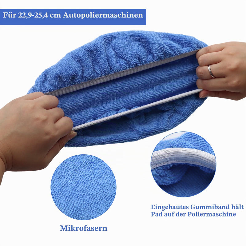 Pack of 8 Polishing Bonnet Car Bonnet Microfibre Reusable 230 mm - 250 mm | Car Polishing Hood Car Polishing Pad Polishing Cotton Bonnet for Car Polishing Machine, Blue and White