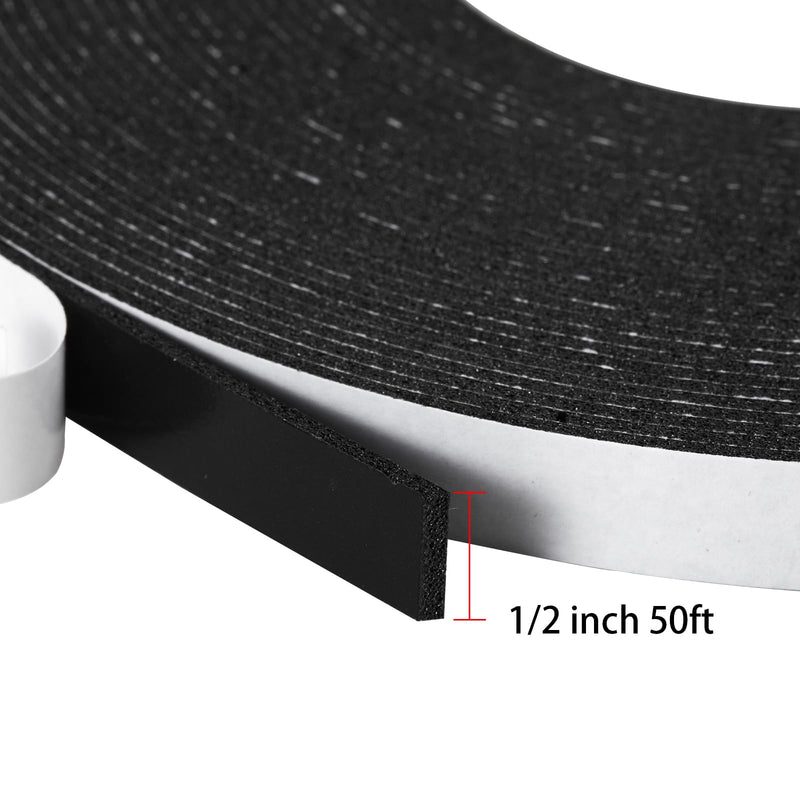 2 Roll of Black Double Sided Foam Tape,PE Foam Tape，Sponge Soft Mounting Adhesive Tape (1/2 Inch by 50 Feet) 1/2 Inch (12mm)