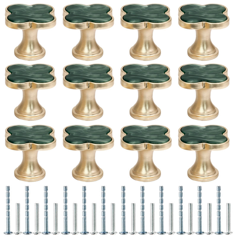 12 Pack Clover Cabinet Knobs Zinc Alloy Single Hole Pulls,Four-Leaf Clover Drawer Handles for Dresser,Wardrobe,Vanity(12pcs,Green) 12 Pack Green