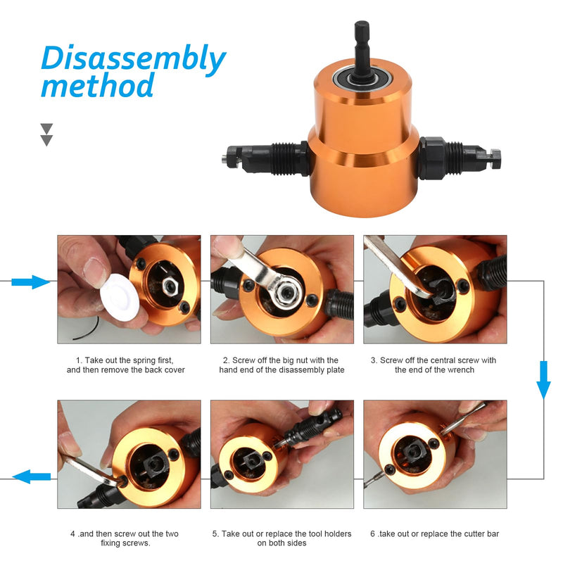 360 Degree Double Head Sheet Metal Nibbler Cutter, Drill Attachment Metal Cutter with Extra Punch and Die, Cutting Hole Accessory and Step Drill Bit, for Straight Curve and Circle Cutting
