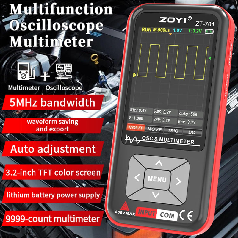 [Australia - AusPower] - 2 in 1 Handheld Oscilloscope with Multimeter 5MHz Bandwidth with Auto Waveform Measurement 3.2" IPS Color Display USB-C Rechargeable for Electronics Repair and Engineering 