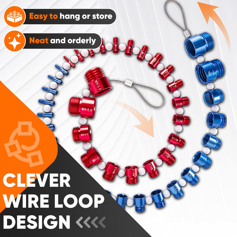 [Australia - AusPower] - ASDFGHT Nut and Bolt Thread Checker - SAE and Metric Size Identifier - (44 Gauges) Aluminum Nut Bolt Measurement Tool Red & Blue 44 specifications 