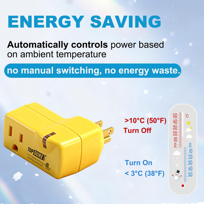 Thermostat Plug Outlet for Heat Cables, Temperature Controlled Outlet with Auto On at 38℉/Off at 50℉, Ideal for Pipes, Greenhouses, Well Houses, 3pcs 21-3