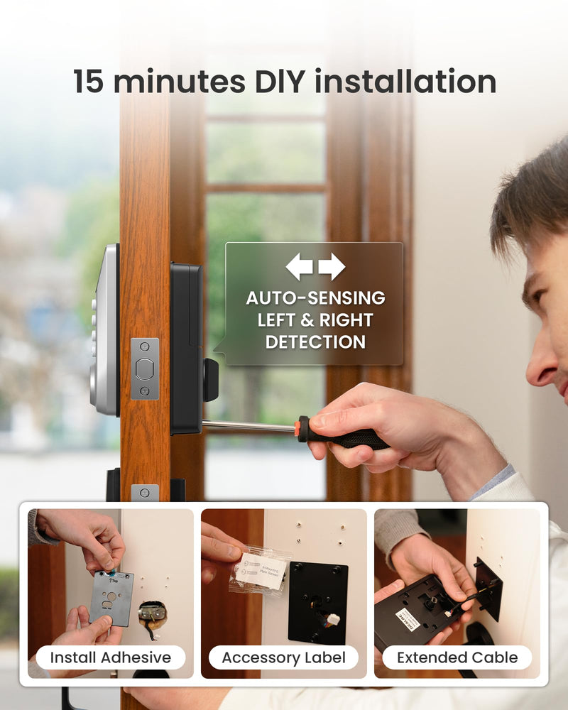 DESLOC C110 Smart Lock with LockVue Display, 3-in-1 Keyless Entry Door Lock with Fingerprint, Passcode & Key, BHMA Certified Deadbolt, Auto Lock, 12-Month Battery for Home, Apartment & Airbnb, Silver Deadbolts