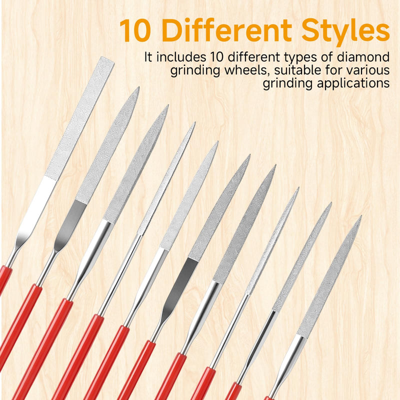 10 Piece Diamond Needle File Set 3 mm x 140 mm Precision Key Files | For 3D printing, model making and deburring, mini file set for metal, wood, plastic, 3D printer accessories