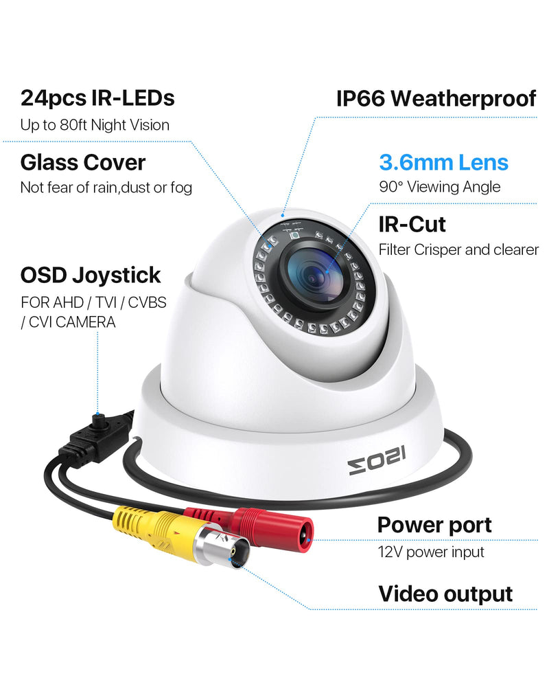 [Australia - AusPower] - ZOSI 2MP 1920TVL Hybrid 4 in 1 TVI CVI AHD CVBS Security Camera,1080P HD Weatherproof Outdoor Indoor Surveillance Cam,Night Vision,For 960H,720P,1080P,5MP,4K analog DVR - White Wired-1Cam 