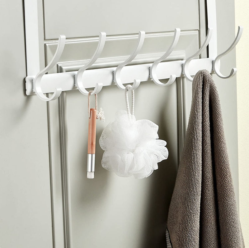 [Australia - AusPower] - Over The Door Hooks Rack, 6 Door Hanger Hooks, Over The Door Towel Rack for Hanging Coat, Towel, Bag, Robe, Hat, Back of Bathroom (White) White 