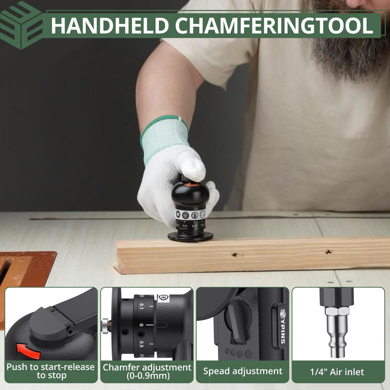 EYPINS Air Chamfer Tool, Mini Pneumatic Chamfering Machine for Metal Wood Steel Brass Acrylic, 45 Degree Arc, 30000 RPM 1/4" Air Deburring Beveling Tool, Pneumatic Roundover Tool with C/R blade, 17PCS Black-old