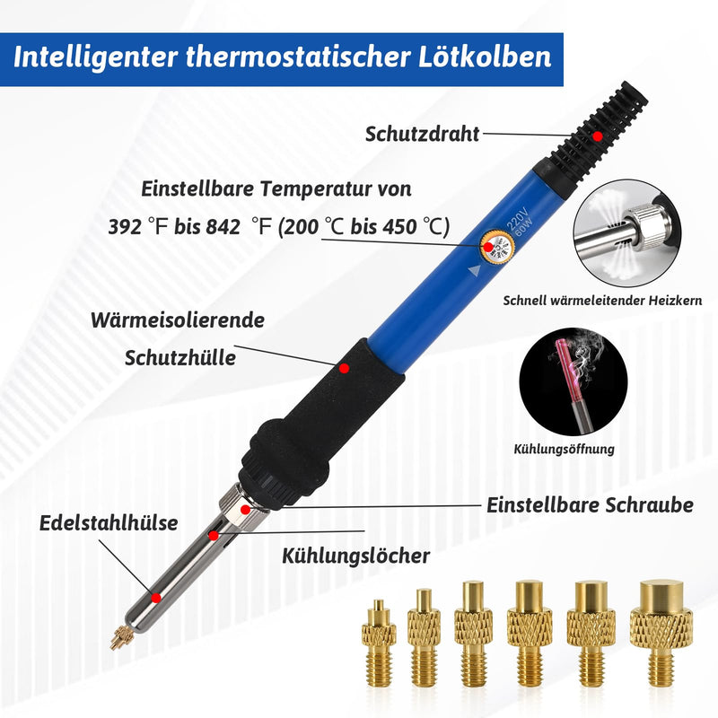[Australia - AusPower] - Philtool Threaded Inserts Soldering Tips Set, Soldering Iron with 140 Pieces Thread Inserts M2/M3/M4/M5/M6/M8, 6-Piece Soldering Tips for Thread Insert, Melting Thread Set Compatible with 3D Printer 