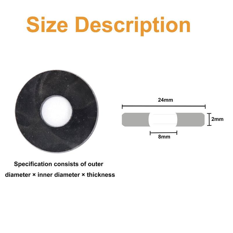 [Australia - AusPower] - 50pcs Black M8 Flat Washers(OD=24mm, 2mm Thickness) Grade 8 Carbon Steel, Zinc Plated M8*24*2.0mm 50pcs 