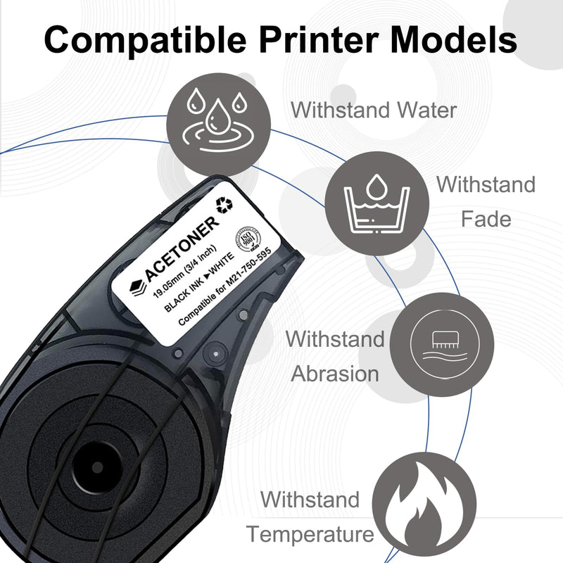 M21-750-595 2 Pack Compatible for (M21-750-595-WT) All-Weather Vinyl Label for Indoor/Outdoor ID, Black on White- for M210, M210-LAB, M211, BMP21-PLUS and BMP21-LAB Printerss, 0.75" W 21" L