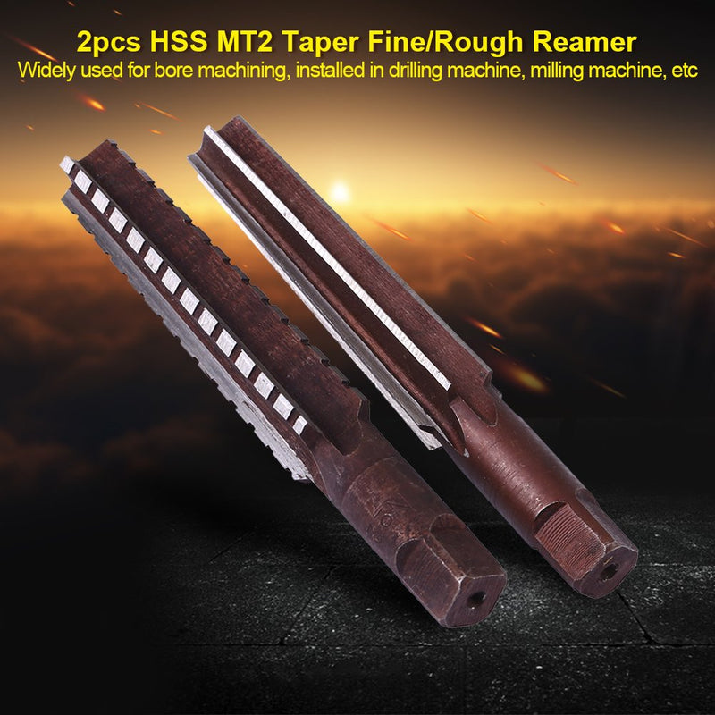 [Australia - AusPower] - 2Pcs MT2 Taper Reamer Fine/Rough Reamer Tool Straight Shank 1.5x12.5cm 