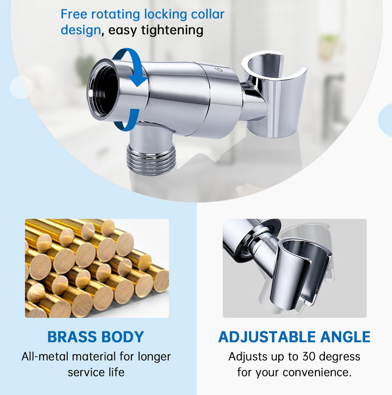 G-Promise Metal Shower Head Holder for Hand Held, Adjustable Bracket, Universal Shower Arm Mount, Chrome Finish Polished Chrome