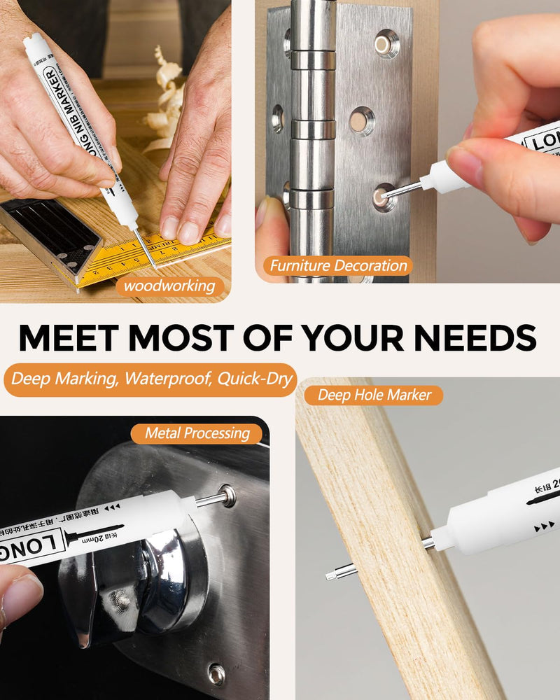 20PCS 20mm Long Head Deep Hole Marker Pens Quick-dry Waterproof Marker Permanent Markers Multi-purpose Construction Markers Deep Drill Pen Carpenter Ink for Welding Drill Woodworking (White)