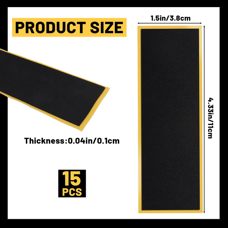 15Pcs Fingerboard Foam Grip Tape, Strong Adhesive Finger Skateboard Grip Tape, 110 x 38 mm Mini Fingerboard Deck Anti Slip Stickers, Black