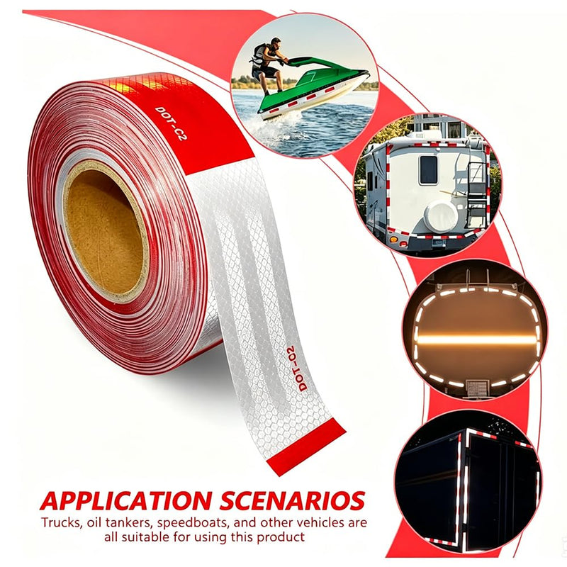 DOT-C2 Reflective Safety Tape 2" x 200' Red/White | High-Visibility, For Vehicles, Trailers, Marine, and Signs, Safety Conspicuity Tape