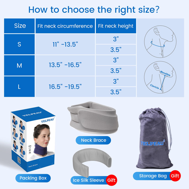 [Australia - AusPower] - Velpeau Neck Brace for Neck Pain and Strong Support, Soft Cervical Collar for Sleeping Upright, Snoozing - Stabilizes & Relieves Pressure in Spine for Women & Men (Grey, M: 13.5-16.5" / 3" Depth) 3 Inch (Pack of 1) 