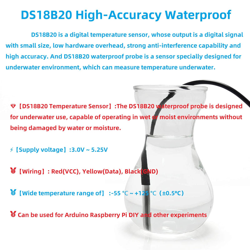 [Australia - AusPower] - DS18B20 Temperature Sensor High-Accuracy Waterproof for Arduino Raspberry Pi DIY and Other Experiments 